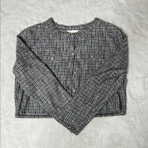Women's Black and White Tweed Top
